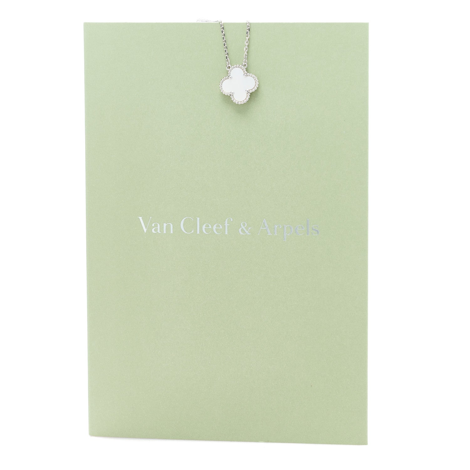 Van Cleef & Arpels 18K White Gold Mother of Pearl Vintage Alhambra Pendant Necklace 5 of 5