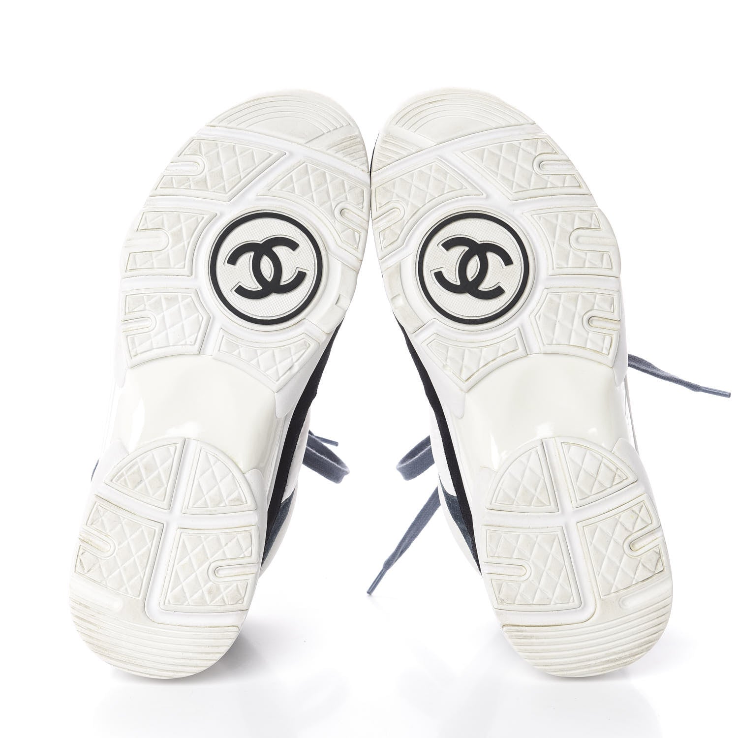 Chanel Nylon Calfskin Suede CC Womens Sneakers 37 Navy White Orange 6 of 6
