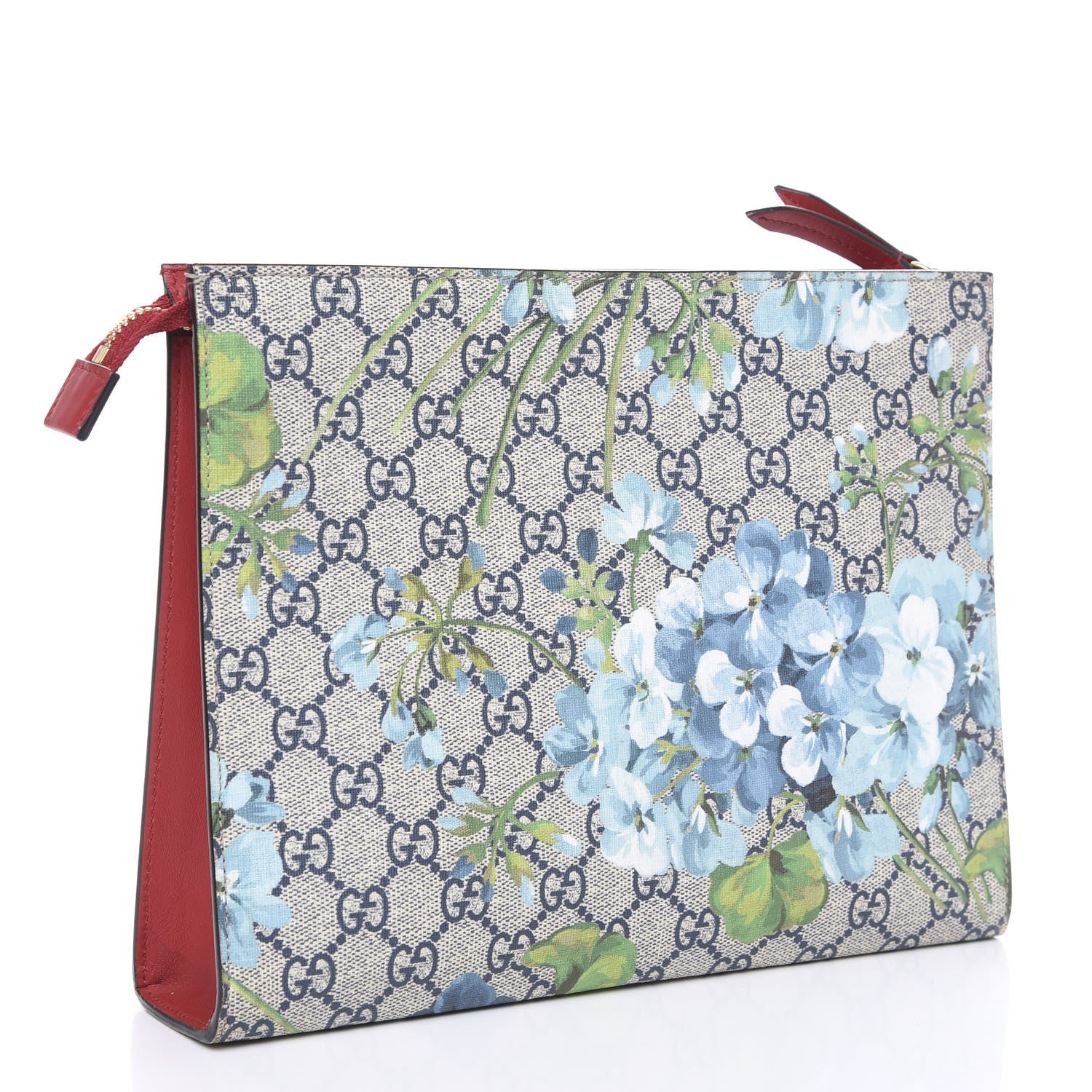 Gucci GG Supreme Monogram Blooms Large Cosmetic Case Beige Blue Navy Hibiscus Red 2 of 12