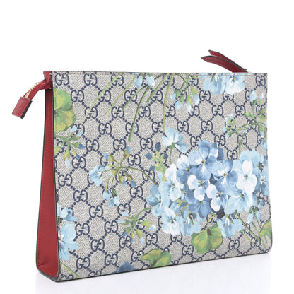 Gucci GG Supreme Monogram Blooms Large Cosmetic Case Beige Blue Navy Hibiscus Red 2 of 12
