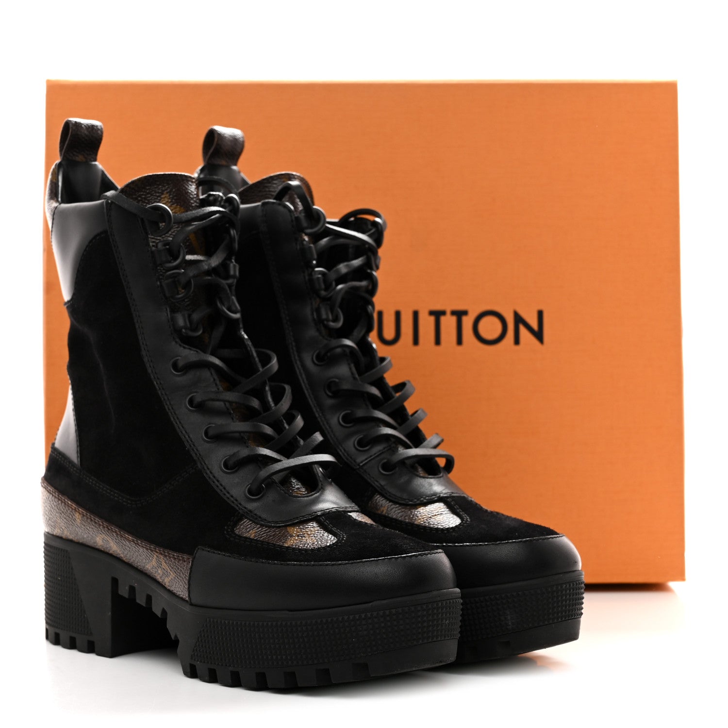 Louis Vuitton Suede Calfskin Monogram Laureate Platform Desert Boots 38 Black 10 of 10