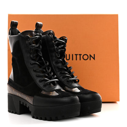 Louis Vuitton Suede Calfskin Monogram Laureate Platform Desert Boots 38 Black 10 of 10