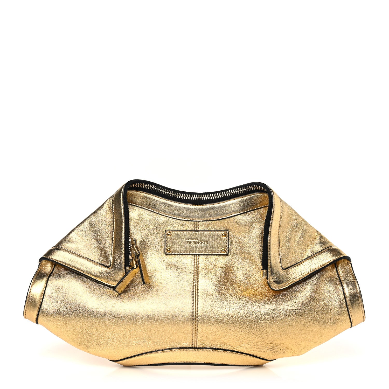Alexander McQueen Metallic Crackled Lambskin De Manta Clutch Gold 1 of 11