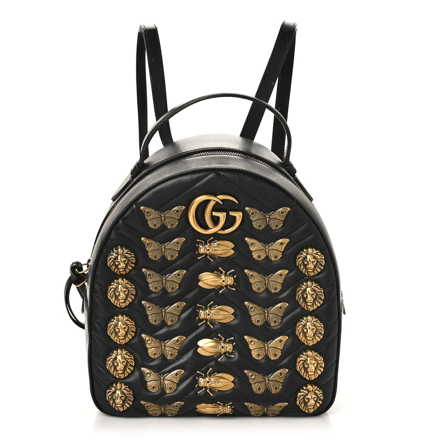 Calfskin Matelasse Animal Studs GG Marmont Dome Backpack Black