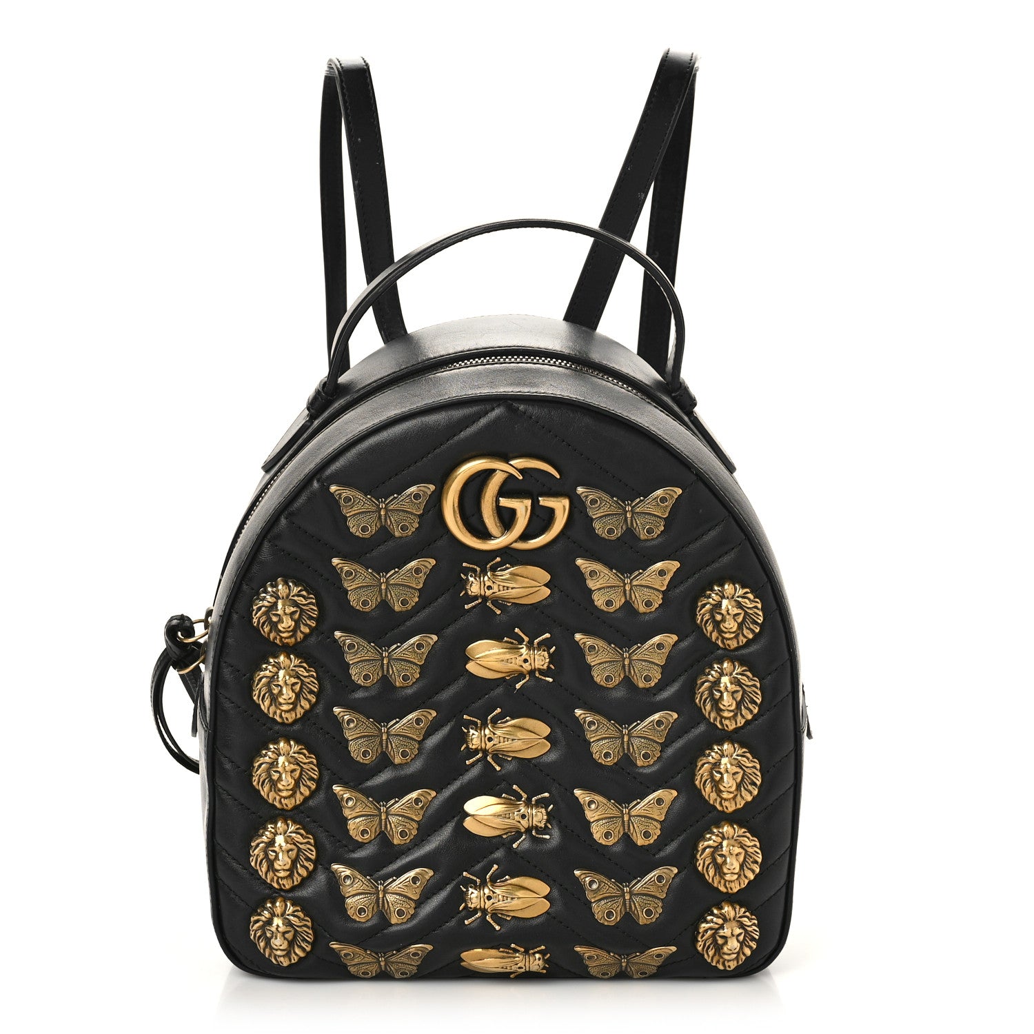 Gucci Calfskin Matelasse Animal Studs GG Marmont Dome Backpack Black 1 of 11