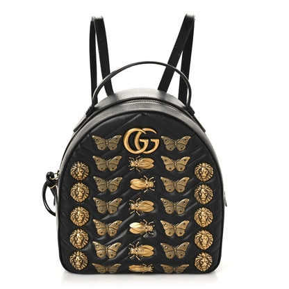 Gucci Calfskin Matelasse Animal Studs GG Marmont Dome Backpack Black 1 of 11