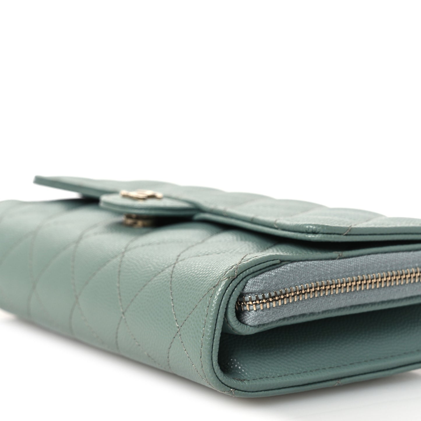 Caviar Quilted Phone Holder Wallet on Removable Chain Light Blue