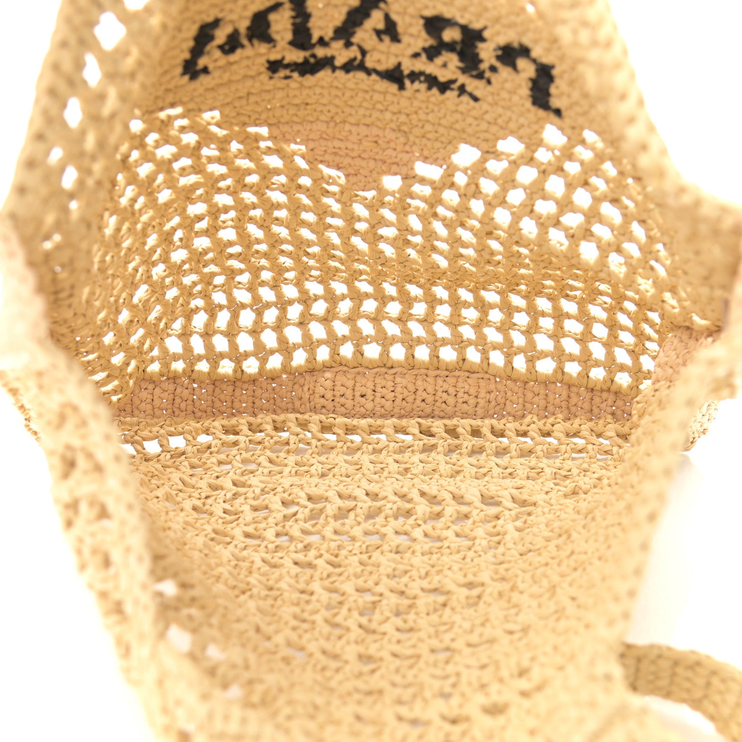 Prada Yarn Raffia Effect Crochet Logo Embroidered Tote Bag Naturale 7 of 9