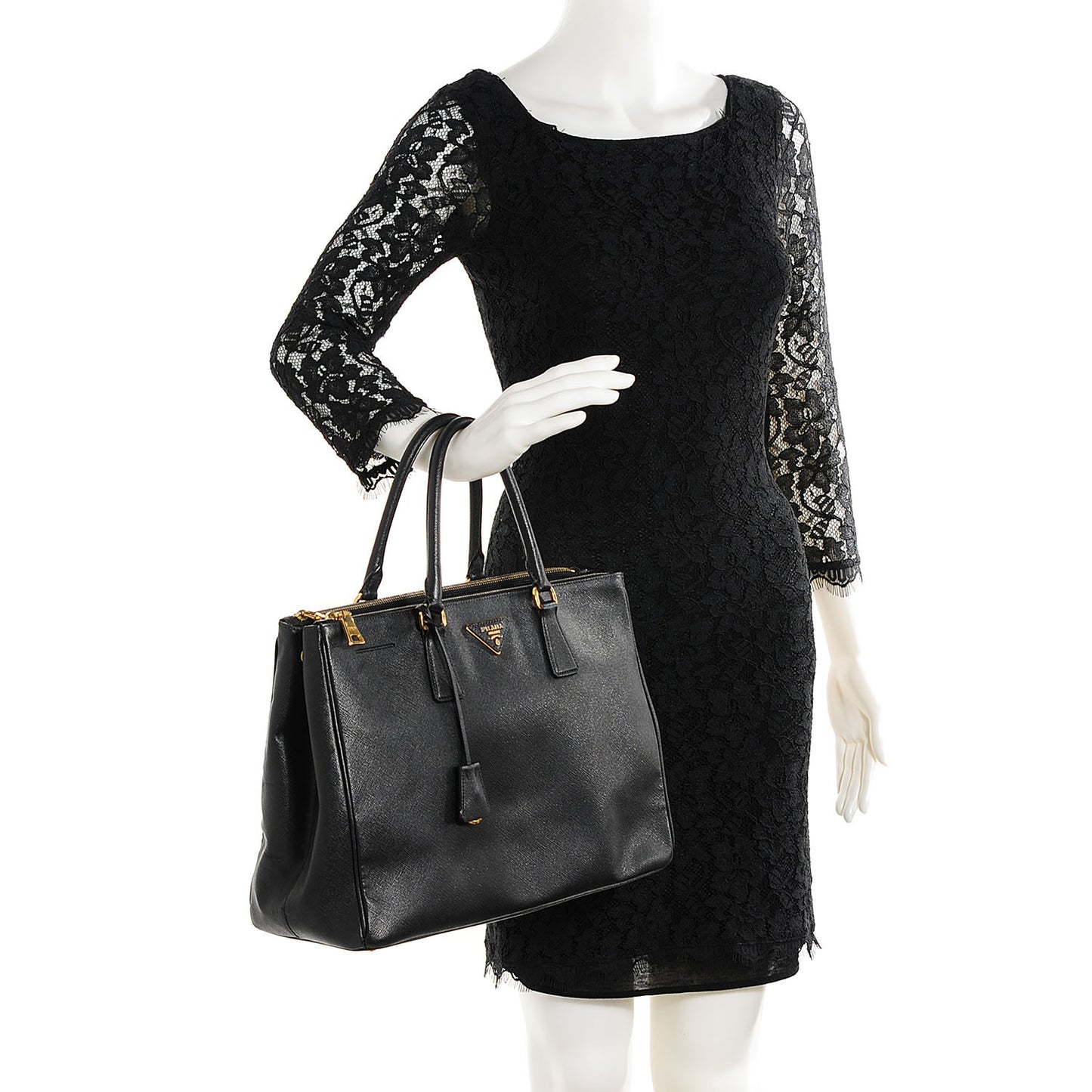 Saffiano Large Galleria Double Zip Tote Black