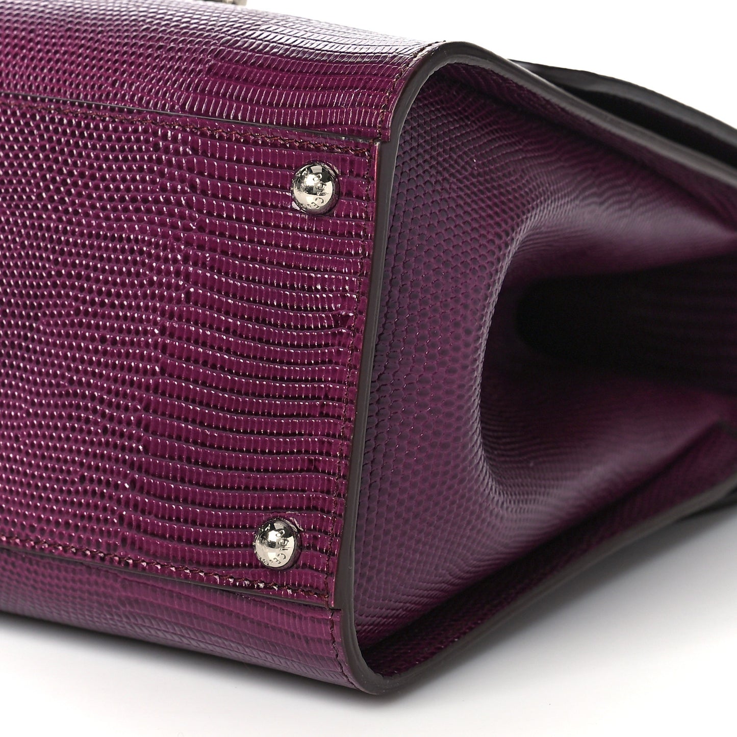 Lizard Calfskin Embossed Medium Monica Top Handle Bag Purple