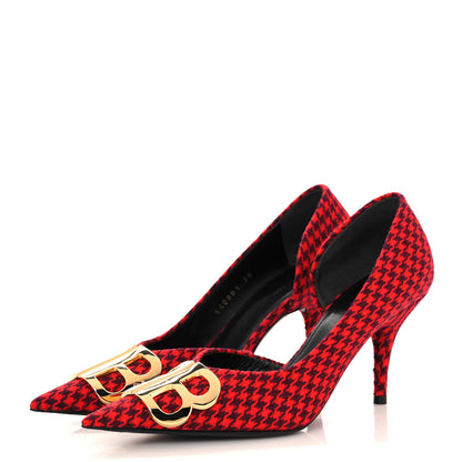 Balenciaga Wool Houndstooth BB D'Orsay Pointed Toe Knife 80mm Pump 36 Red Black Gold 3 of 9