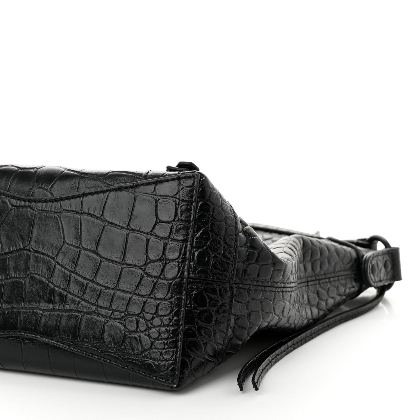 Extra Supple Calfskin Crocodile Embossed Neo Classic Hardware Hobo XS Black