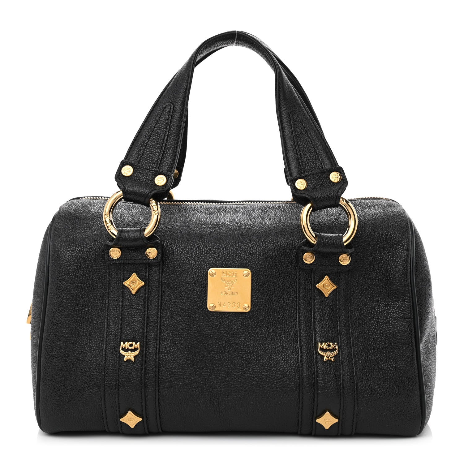 MCM Grained Calfskin Studded Boston Bag Black 1 of 12