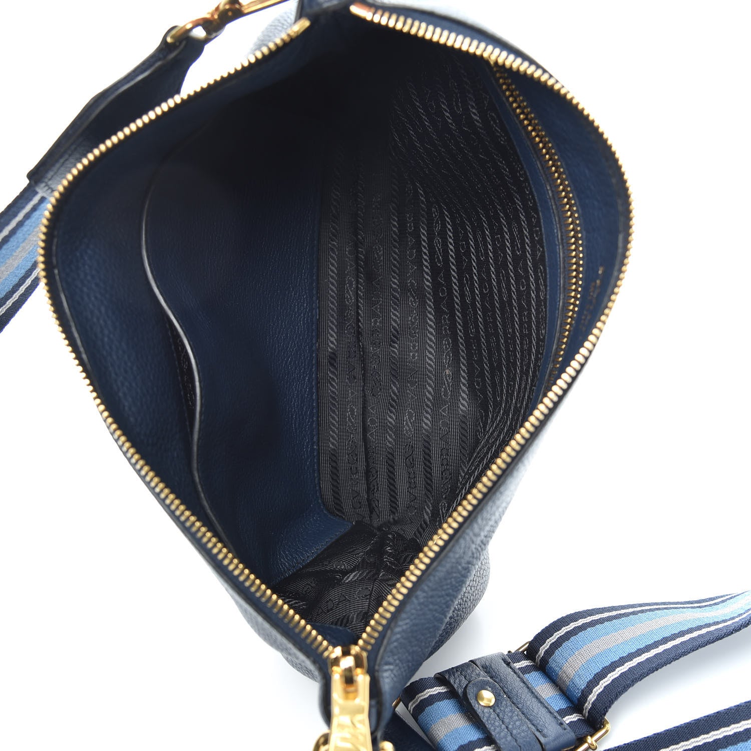 Prada Vitello Daino Zippered Shoulder Bag Blue 5 of 9
