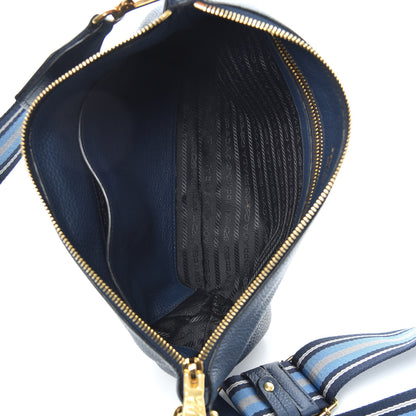 Prada Vitello Daino Zippered Shoulder Bag Blue 5 of 9