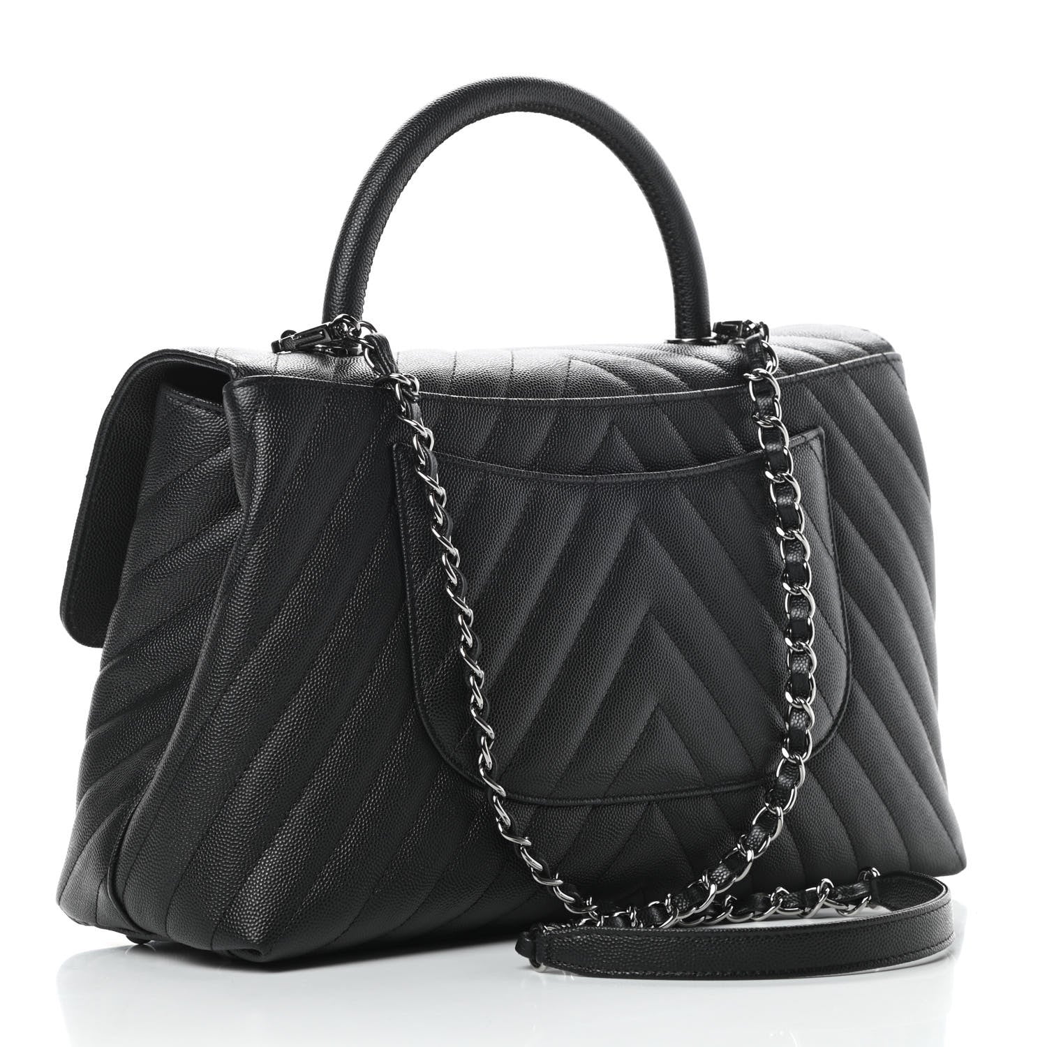 Chanel Caviar Chevron Quilted Medium Coco Handle Flap Black 3 of 11