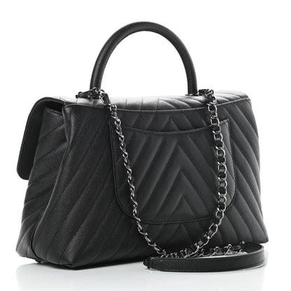 Chanel Caviar Chevron Quilted Medium Coco Handle Flap Black 3 of 11
