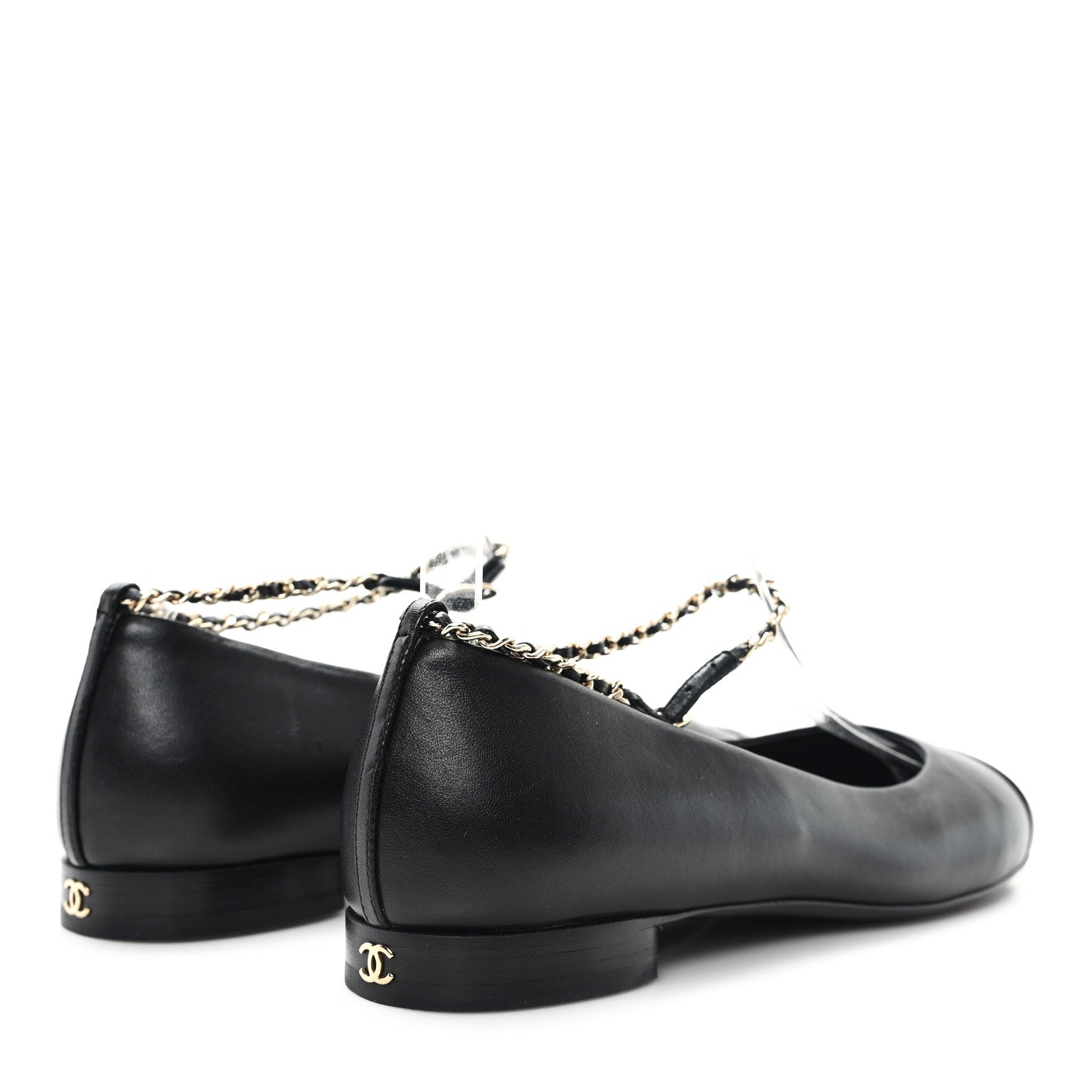 Chanel Lambskin Cap Toe CC Ankle Chain Ballerina Flats 36.5 Black 5 of 9