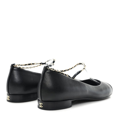 Chanel Lambskin Cap Toe CC Ankle Chain Ballerina Flats 36.5 Black 5 of 9
