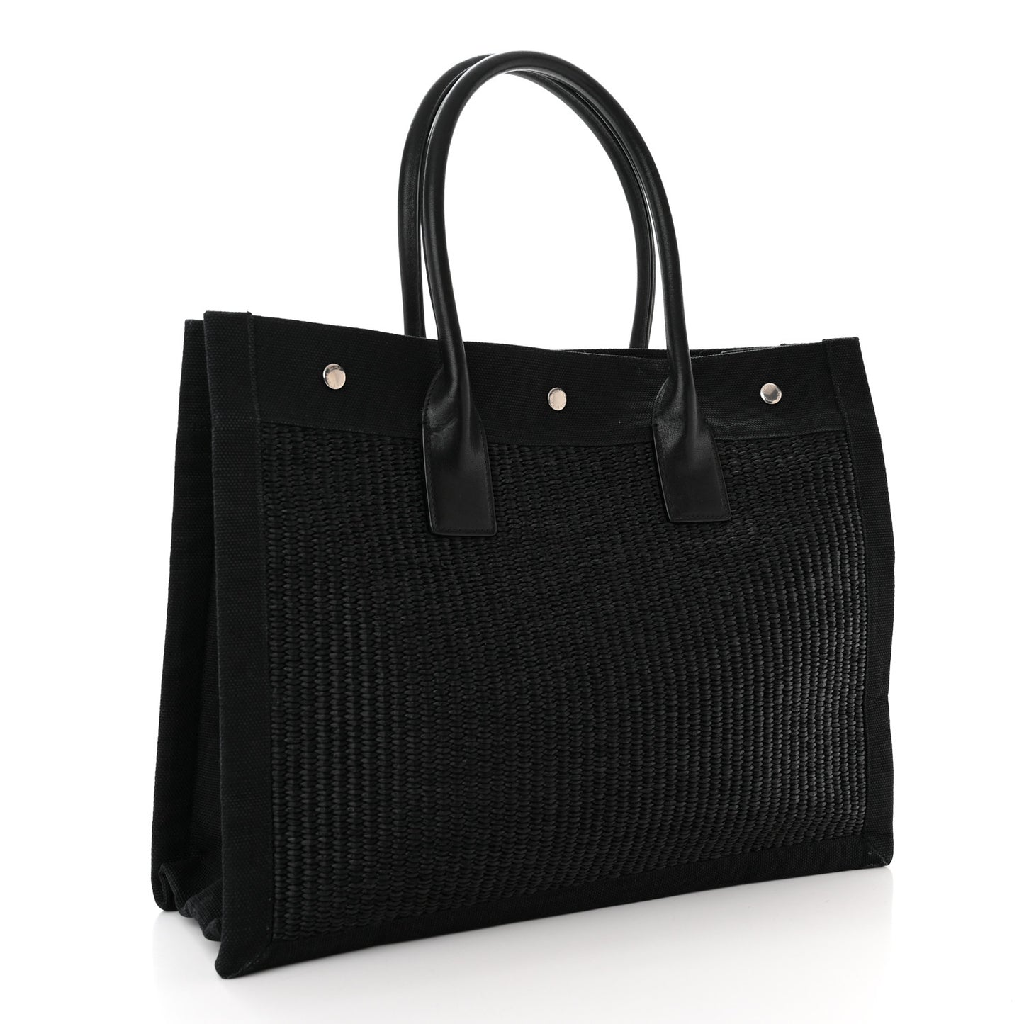 Raffia Linen Calfskin Small Rive Gauche Tote Black