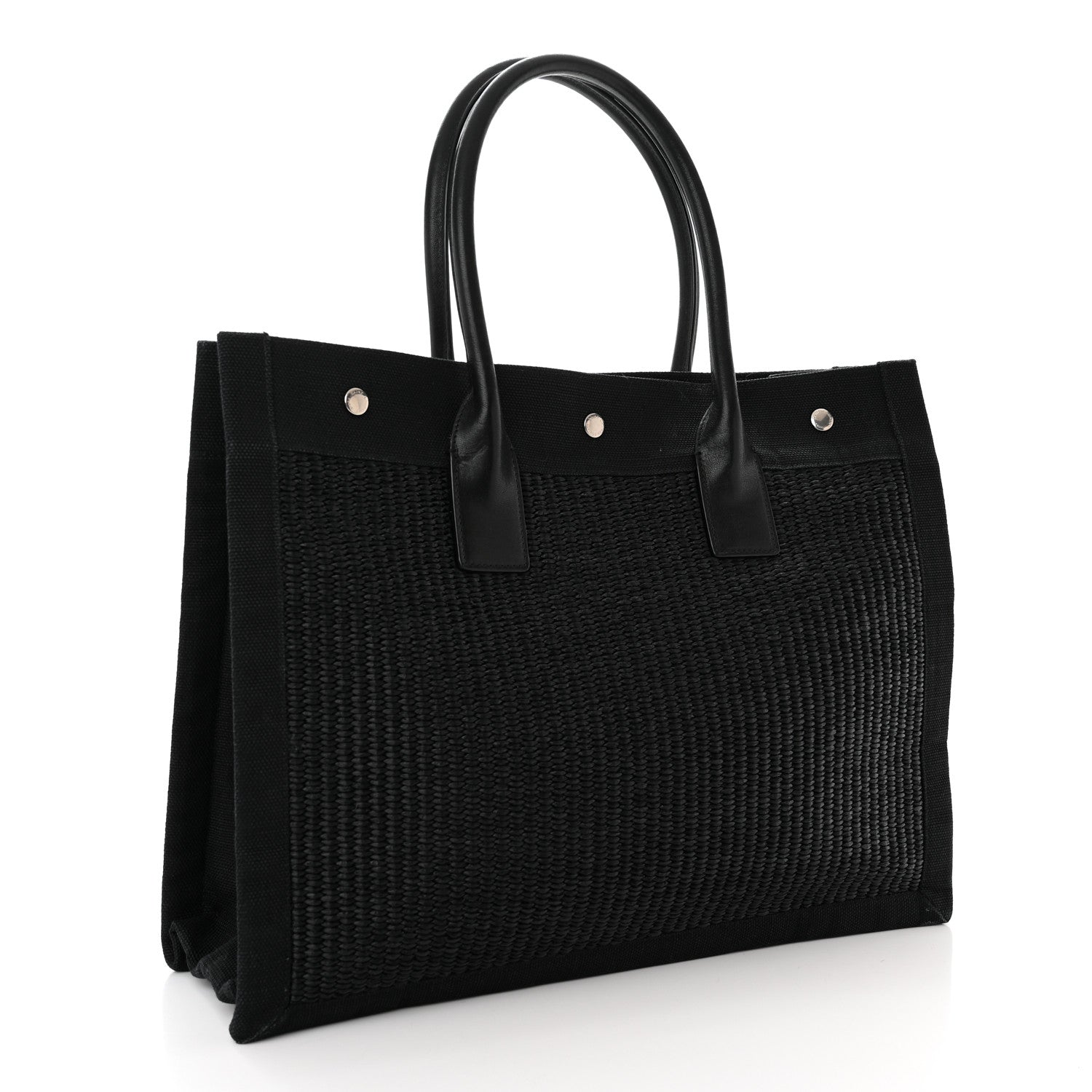 Saint Laurent Raffia Linen Calfskin Small Rive Gauche Tote Black 3 of 10