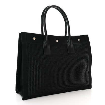 Saint Laurent Raffia Linen Calfskin Small Rive Gauche Tote Black 3 of 10