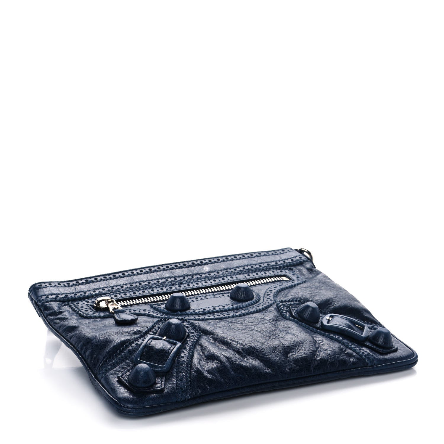 Balenciaga Agneau Giant Brogues Hardware Flat Handle Clutch Marine 4 of 11