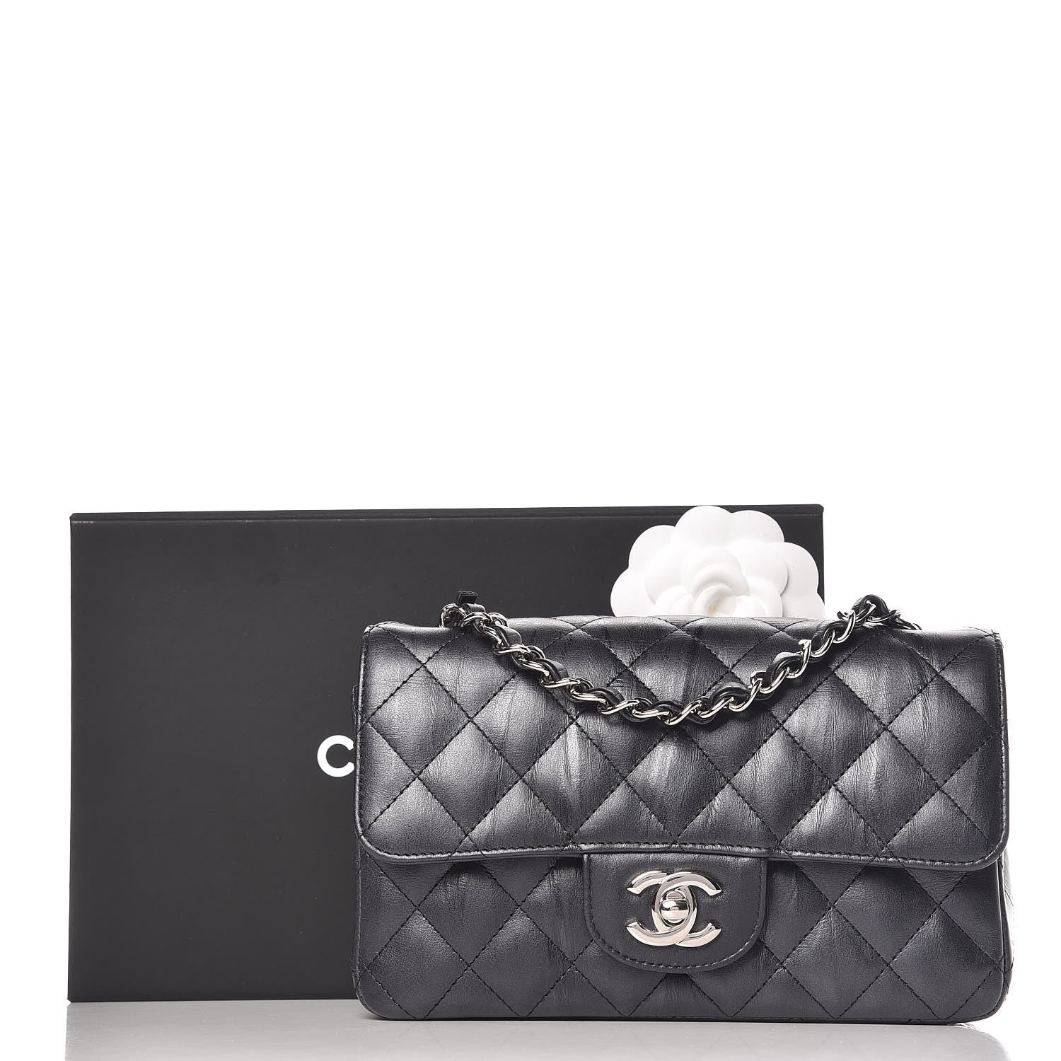 Chanel Iridescent Calfskin Quilted Mini Rectangular Flap Charcoal 11 of 11