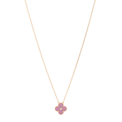 Van Cleef & Arpels 18K Rose Gold Diamond Rhodonite Vintage Alhambra Pendant Necklace 1 of 6