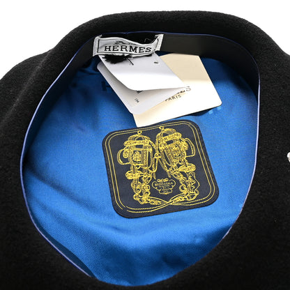 Hermes Merino Wool Silk Brides de Gala En Desordre Bonnie Beret 58 Black 7 of 10