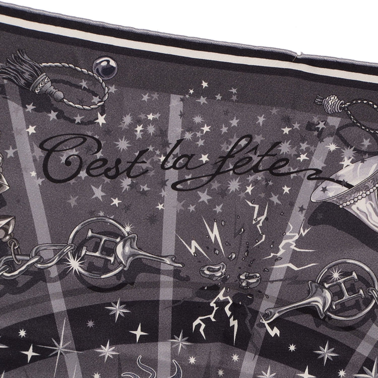 Hermes Silk C'Est La Fete Scarf 70 Gris Anthracite Gris Fonce 4 of 6