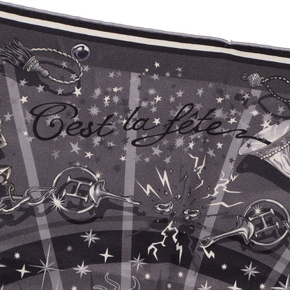 Hermes Silk C'Est La Fete Scarf 70 Gris Anthracite Gris Fonce 4 of 6