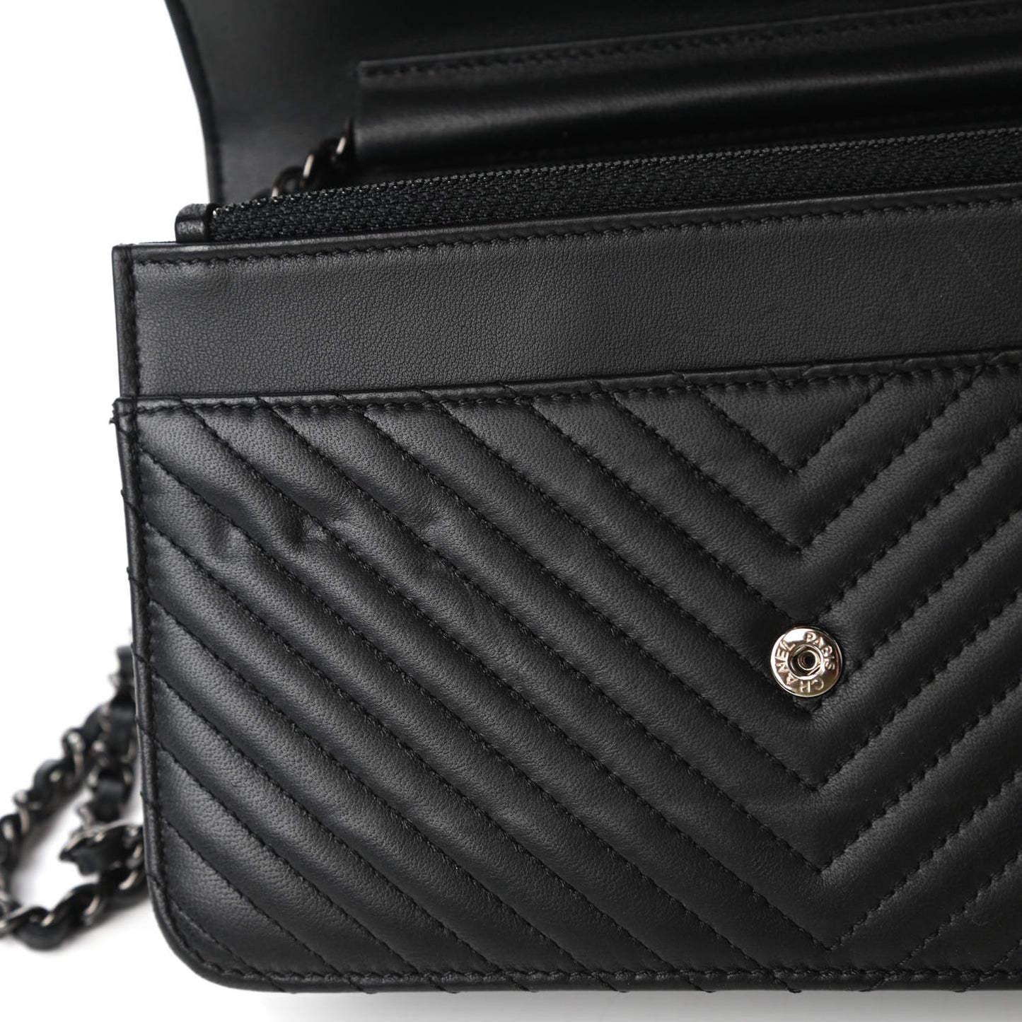 Lambskin Chevron Quilted Wallet On Chain WOC So Black