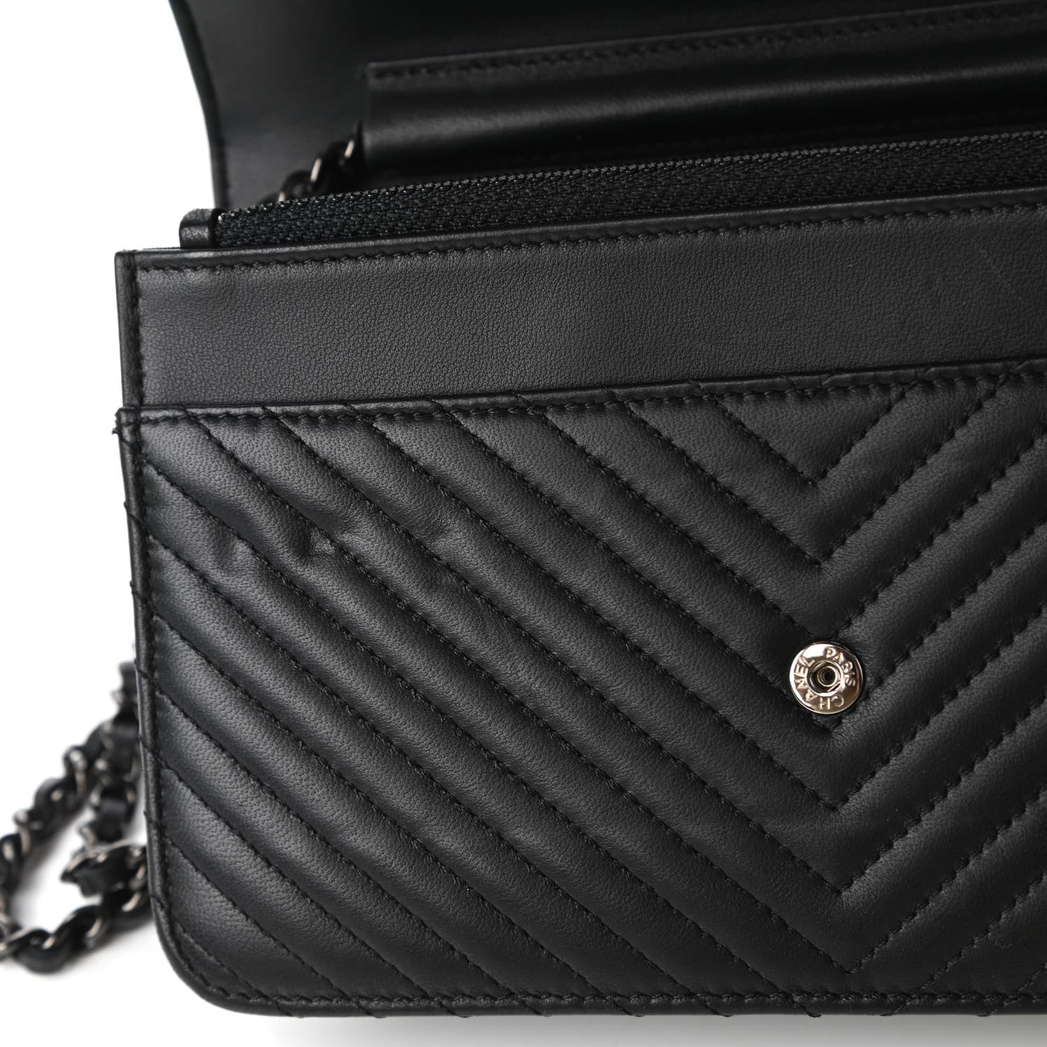 Chanel Lambskin Chevron Quilted Wallet On Chain WOC So Black 12 of 12