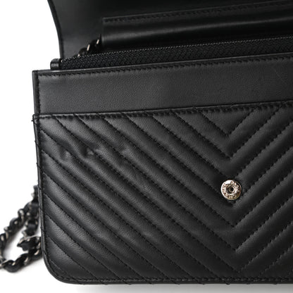 Chanel Lambskin Chevron Quilted Wallet On Chain WOC So Black 12 of 12
