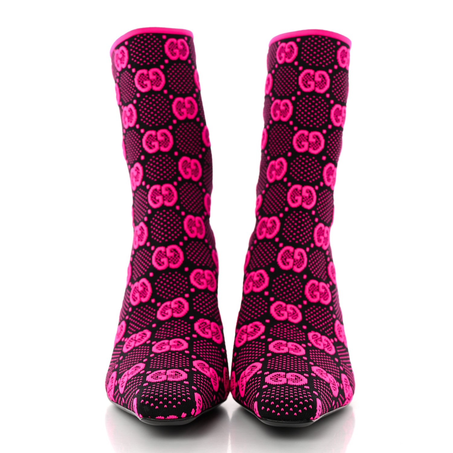 Gucci Technical Jersey Knit GG Monogram Square G 75mm Ankle Boots 38 Black Neon Fucsia 2 of 9