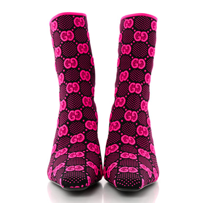 Gucci Technical Jersey Knit GG Monogram Square G 75mm Ankle Boots 38 Black Neon Fucsia 2 of 9