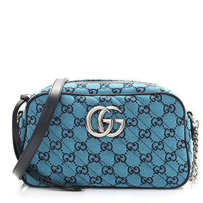 Gucci Monogram Multicolor Matelasse Diagonal Small GG Marmont Chain Shoulder Bag Light Blue 1 of 10