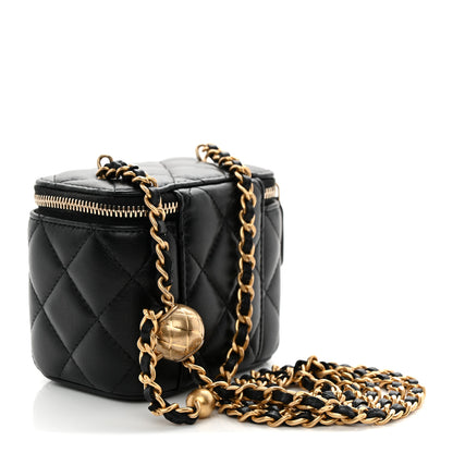 Chanel Lambskin Quilted Mini Pearl Crush Vanity Case With Chain Black 3 of 11