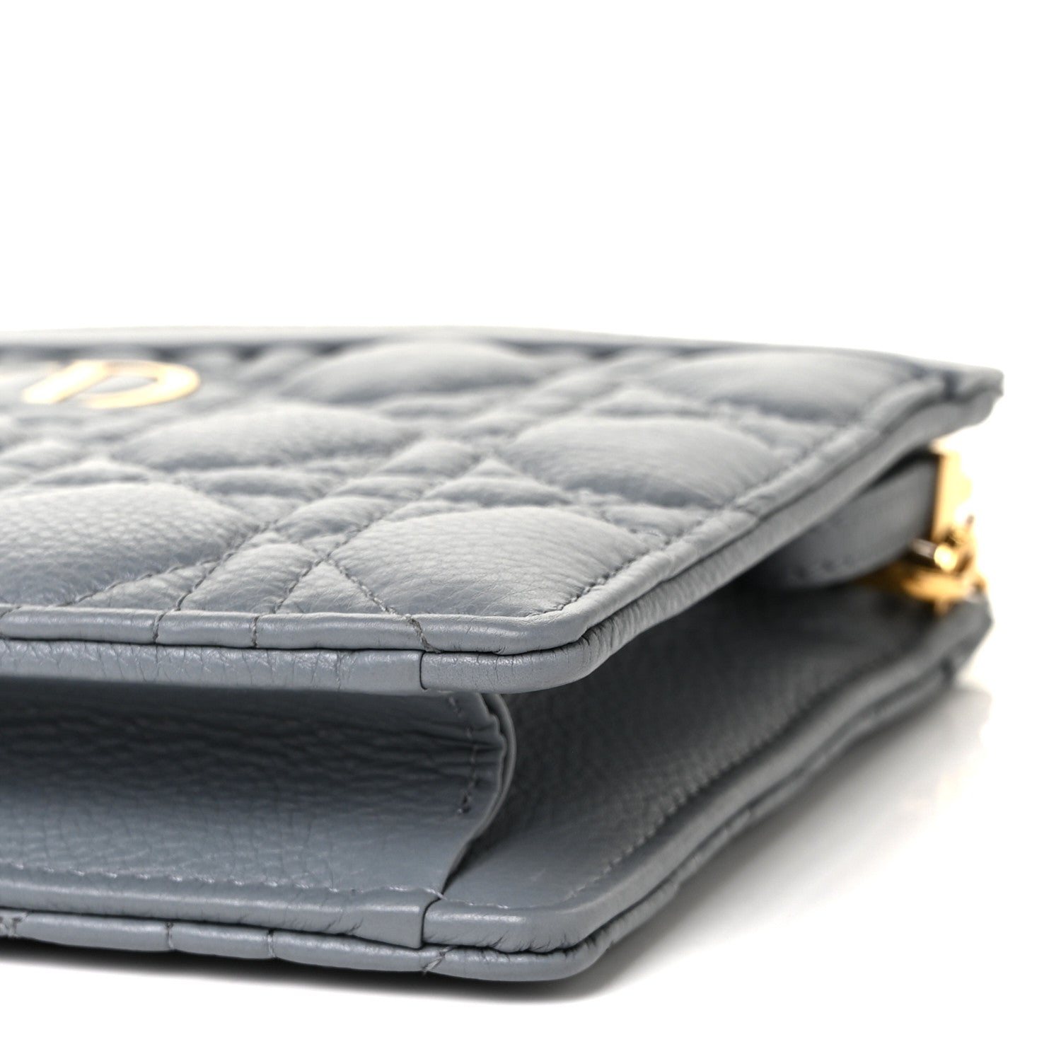 Christian Dior Calfskin Cannage Caro Zipped Pouch With Chain Cloud Blue 7 of 8