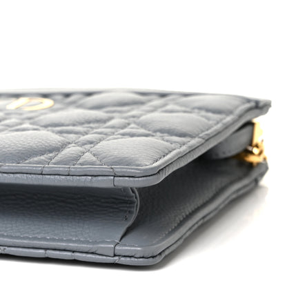 Christian Dior Calfskin Cannage Caro Zipped Pouch With Chain Cloud Blue 7 of 8