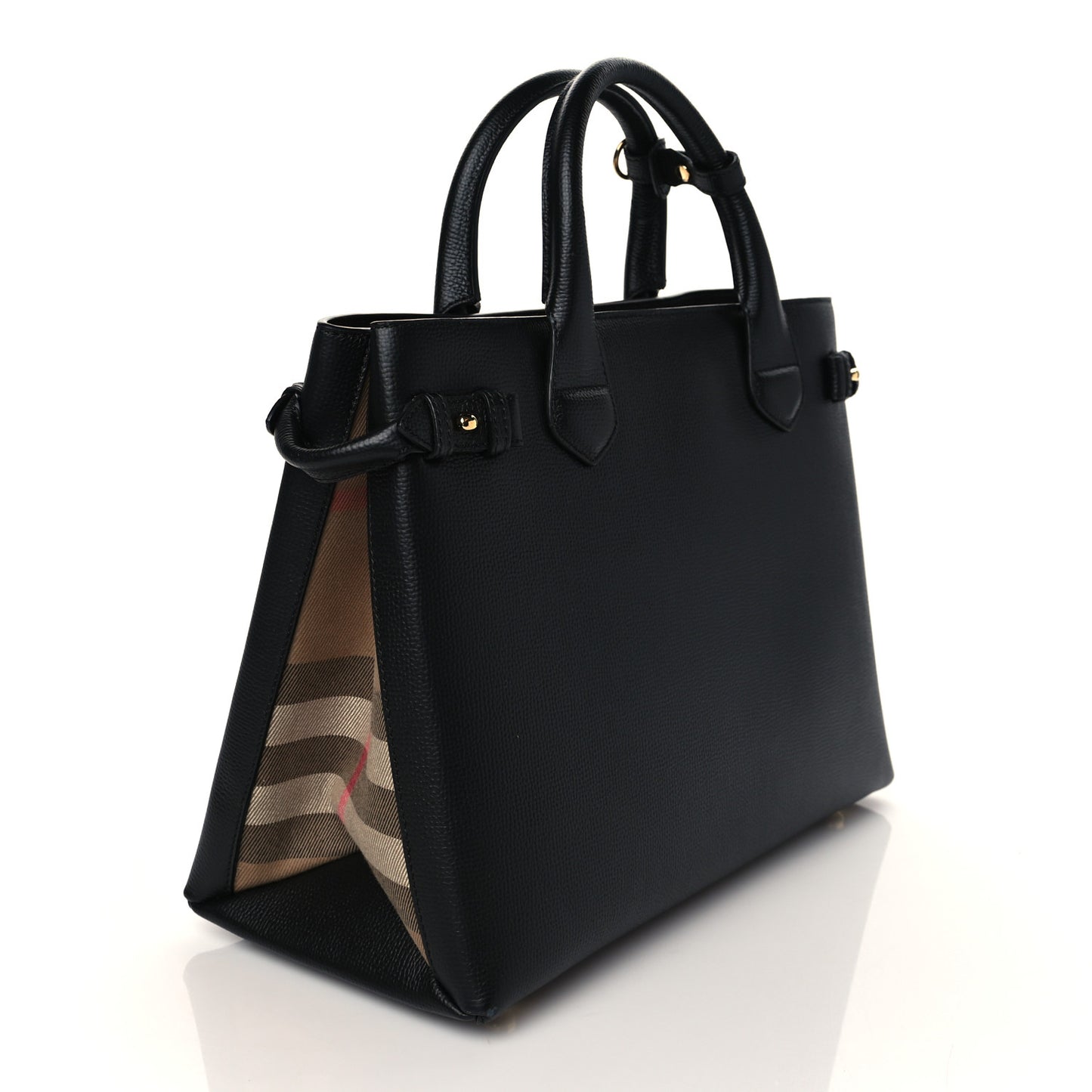 Grainy Calfskin House Check Medium Banner Tote Black