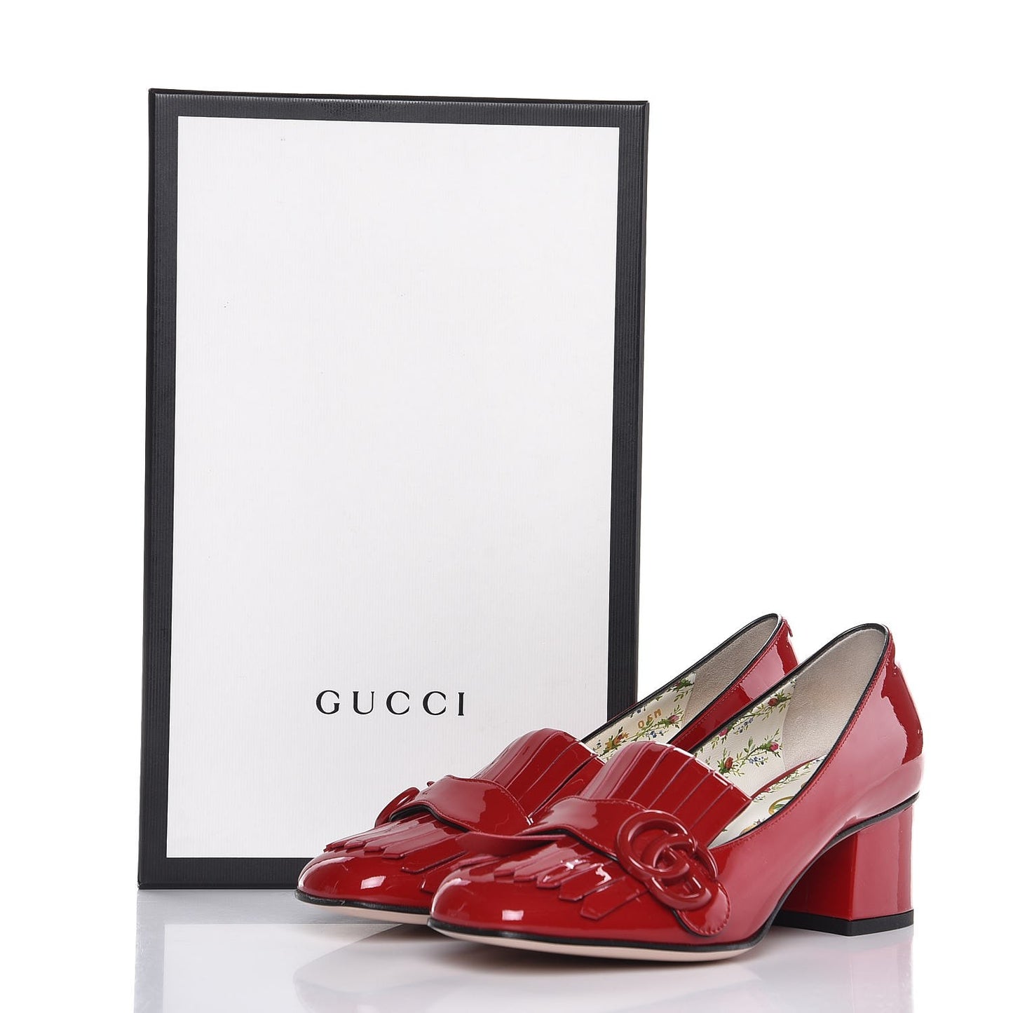Vernice GG Marmont Fringe 50mm Loafer Pumps 36.5 Hibiscus Red