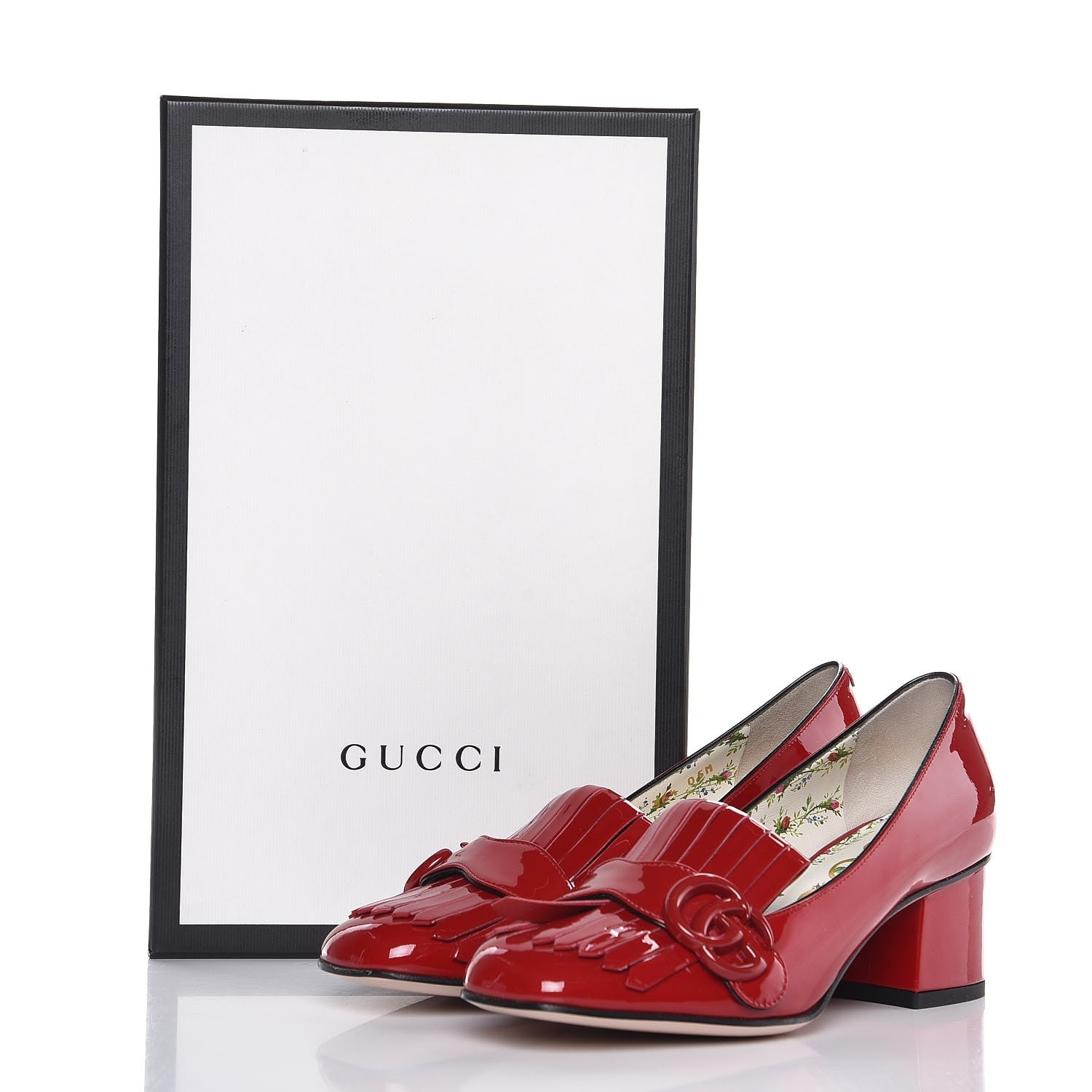 Gucci Vernice GG Marmont Fringe 50mm Loafer Pumps 36.5 Hibiscus Red 8 of 8