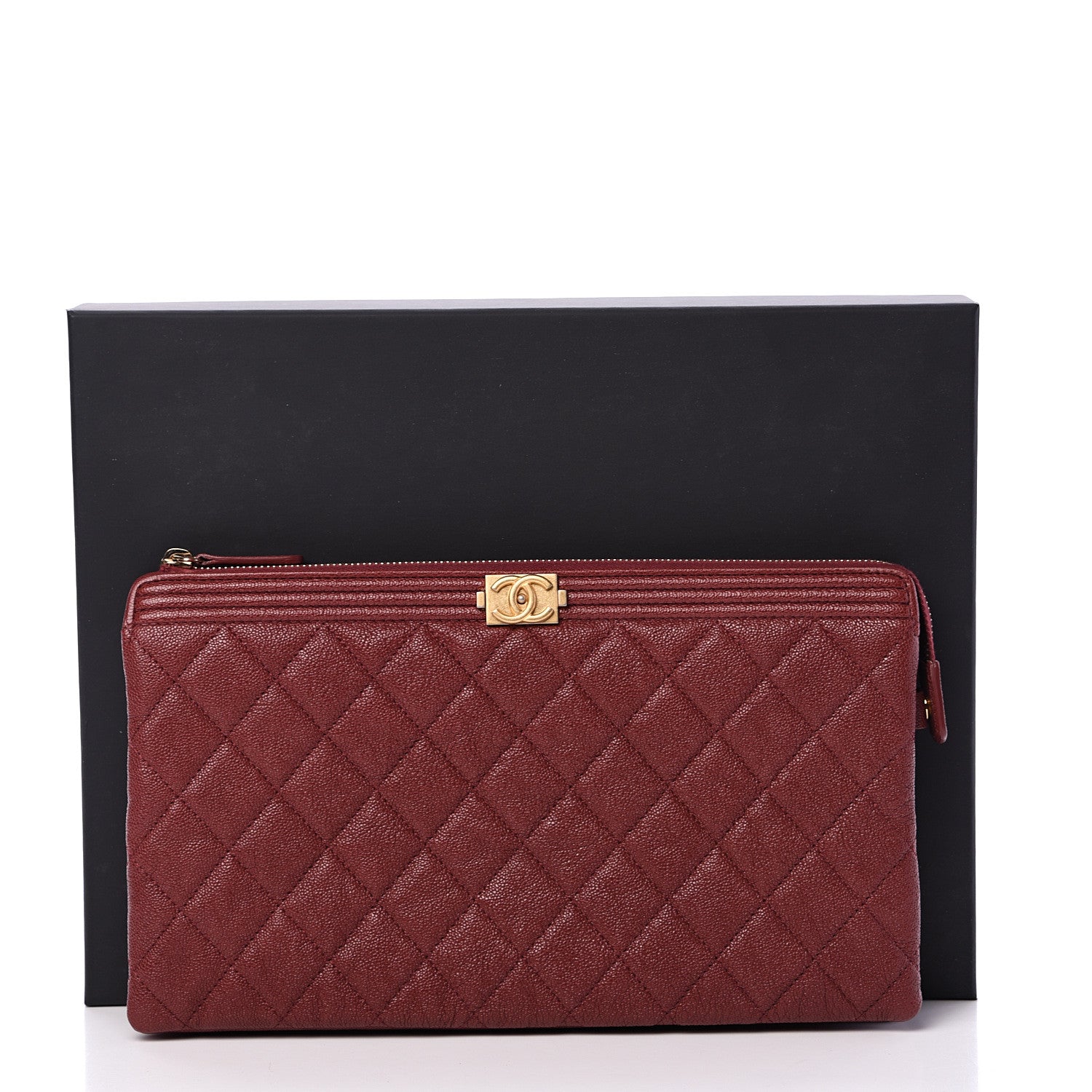 Chanel Caviar Quilted Small Zipped Boy Pouch Burgundy 8 of 8