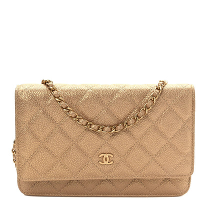 Chanel Pearly Caviar Quilted Wallet On Chain WOC Gold 1 of 9
