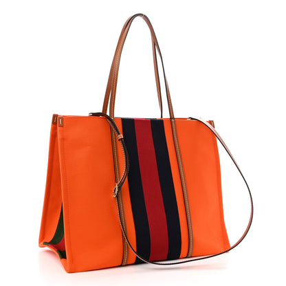 Gucci Canvas Calfskin Web Large Interlocking G Tote Bag Vibrant Orange Hazel Brown 3 of 9