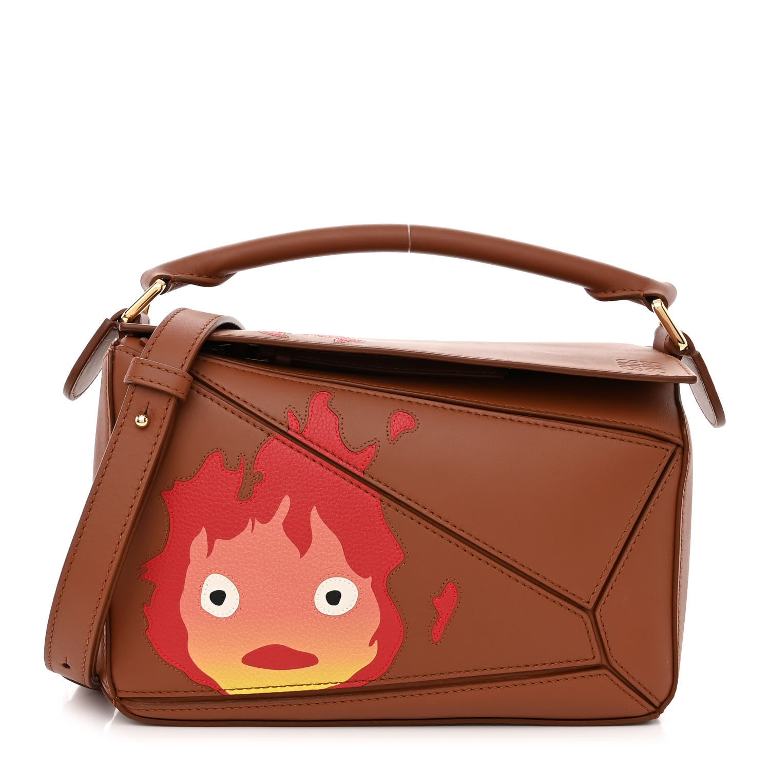 Loewe X HOWLS MOVING CASTLE Satin Calfskin Small Calcifer Puzzle Bag Rust 1 of 10