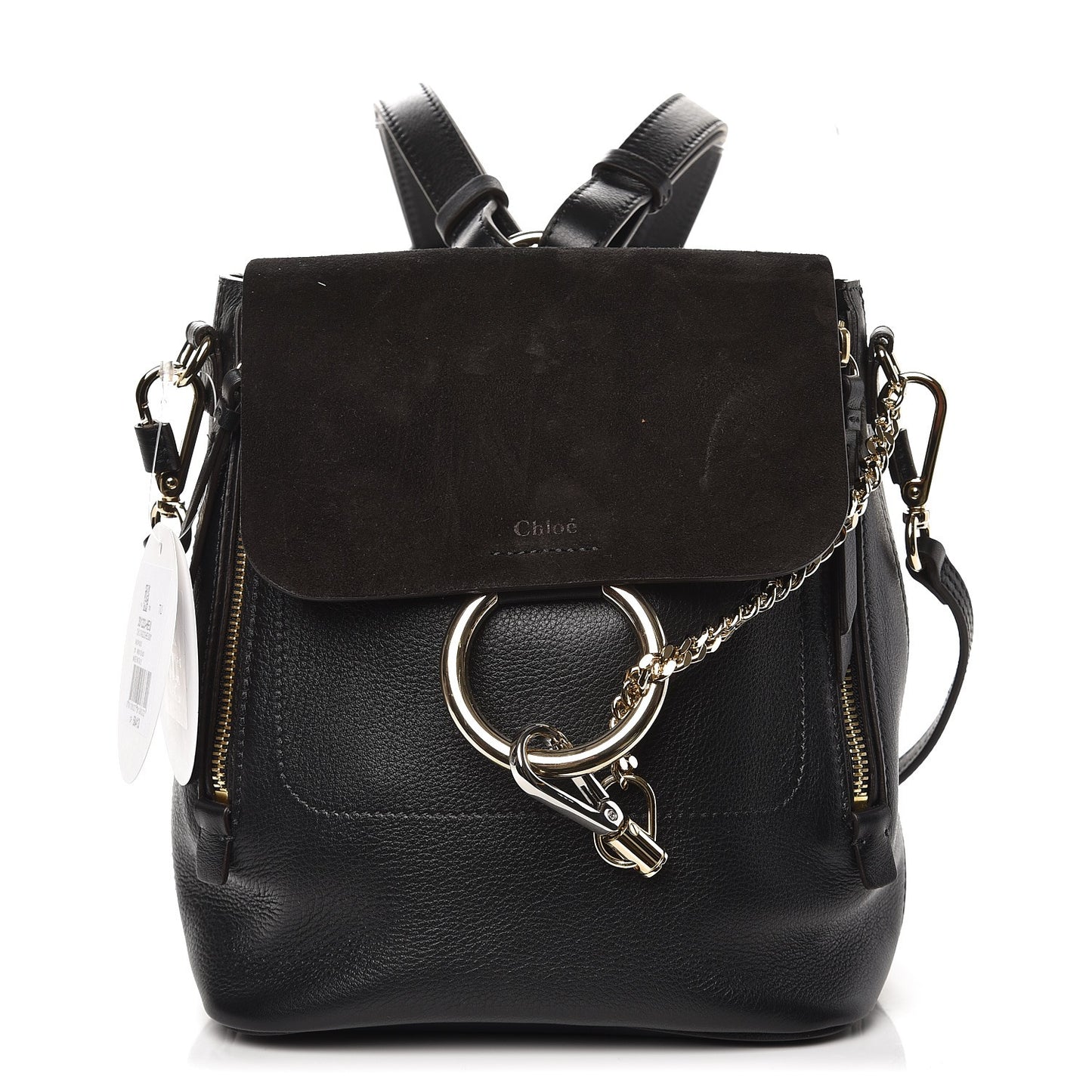 Suede Calfskin Small Faye Backpack Black