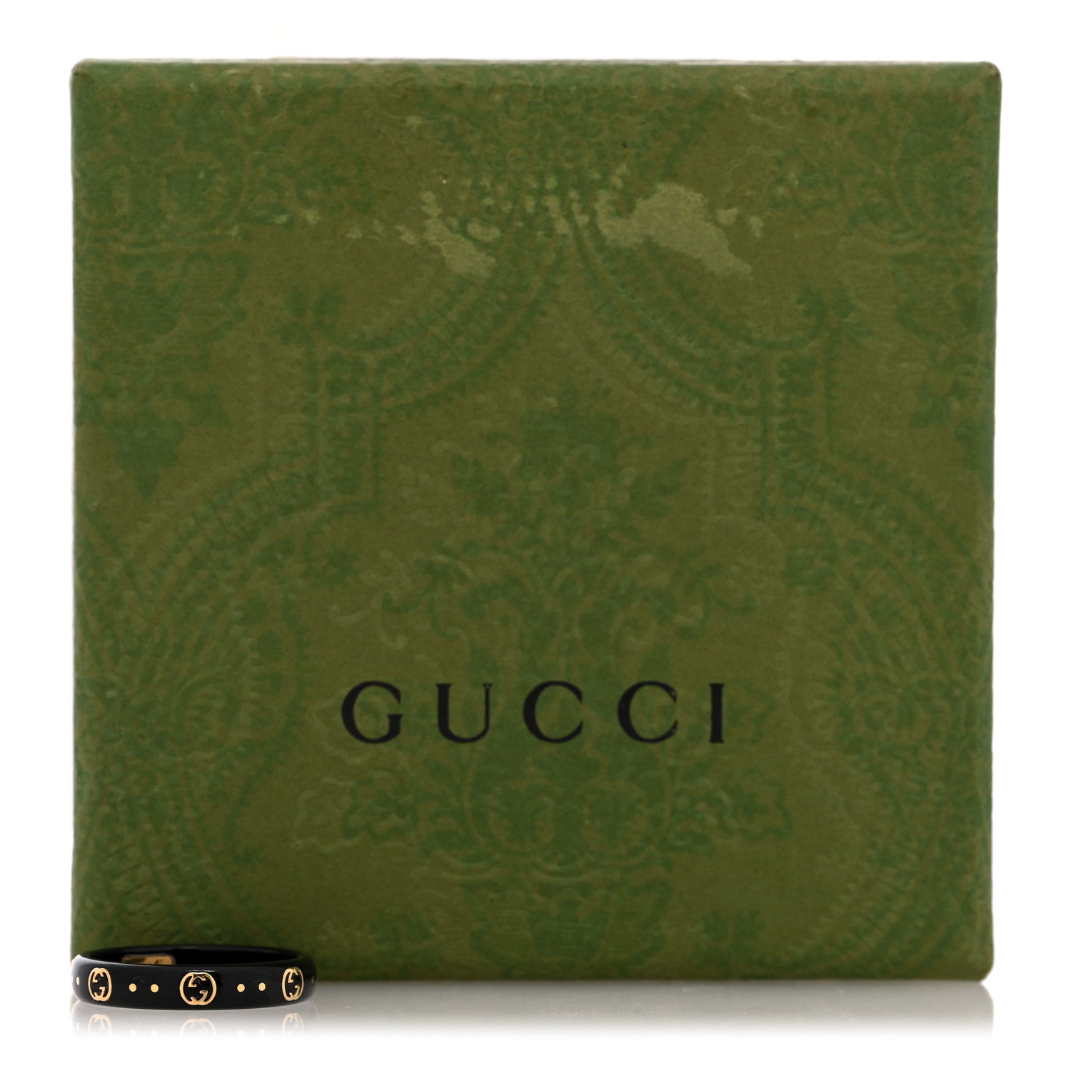 Gucci 18K Yellow Gold Synthetic Corundum Icon Ring 58 8.25 Black 6 of 6